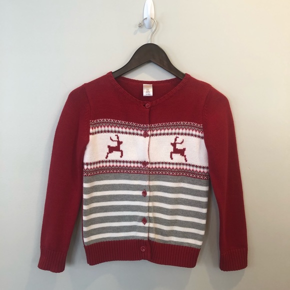 Girls M Gymboree cardigan sweater red & gray deer - Picture 1 of 4